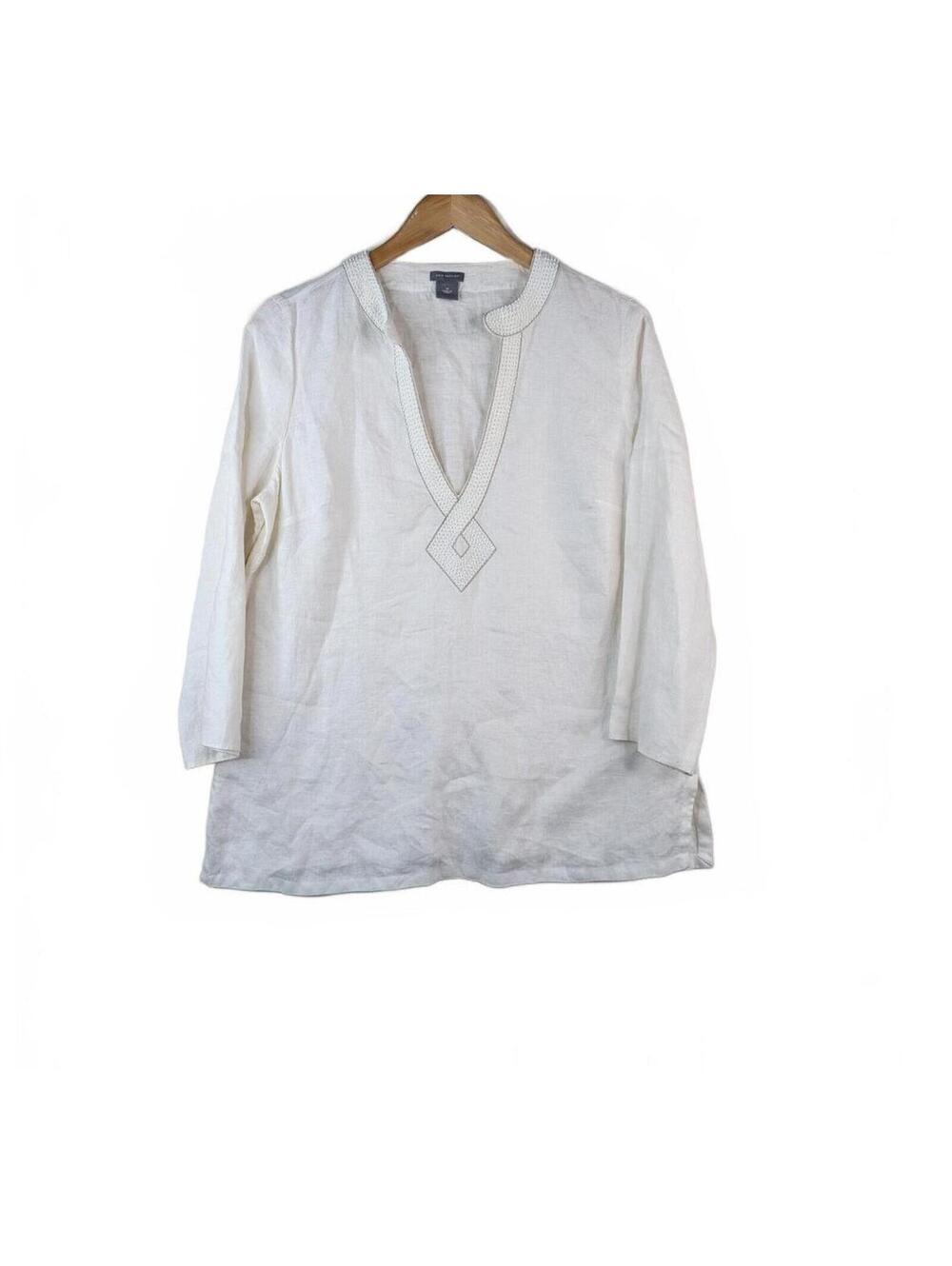 Ann Taylor‎ 100% Linen Off White 3/4 Sleeve Tunic Size 10